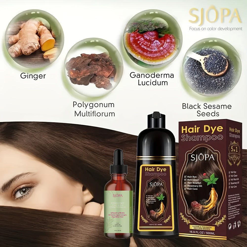 Hair Dye Kit 3-in-1 Color Shampoo with Rosemary Hair Oil - Natural Safe Formula Quick Coloring Gentle on Skin Unisex 500ml Black Brown Red Purple Silver Multi Color