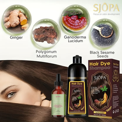 Hair Dye Kit 3-in-1 Color Shampoo with Rosemary Hair Oil - Natural Safe Formula Quick Coloring Gentle on Skin Unisex 500ml Black Brown Red Purple Silver Multi Color