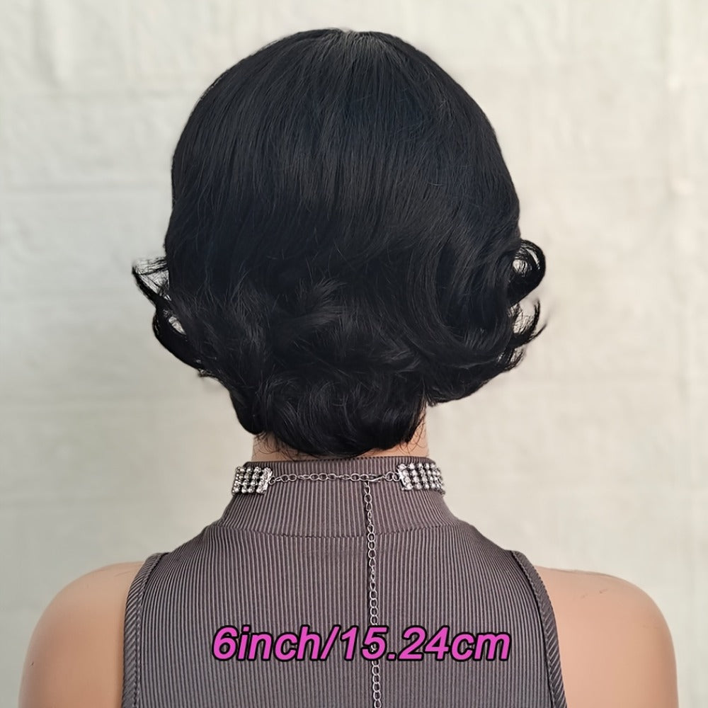 Pixie Cut Wig Human Hair with Bangs — Glueless Short Brazilian Layered Machine Made Throw-On-and-Go Hairpiece, Natural Black & Brown Colors for Women Daily Wear