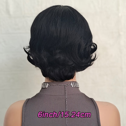 Pixie Cut Wig Human Hair with Bangs — Glueless Short Brazilian Layered Machine Made Throw-On-and-Go Hairpiece, Natural Black & Brown Colors for Women Daily Wear