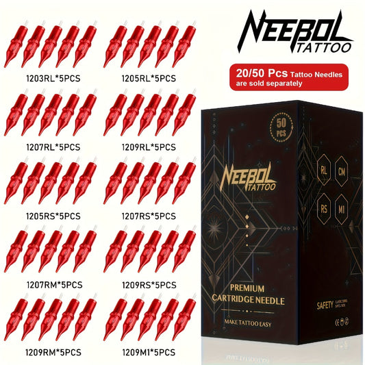 20/50pcs Neebol Tattoo Cartridge Needles Mixed Size Assorted Round Liner Shader Curved/Round Mag #10 #12 Bugpin Standard 3RL 5RL 7RL 9RL 11RL 5RS 7RS 9RS 7RM 9RM 9M1 for Tattoo Supplies And Equipment, Tattoo Gun Machine Kit Body Art Gift