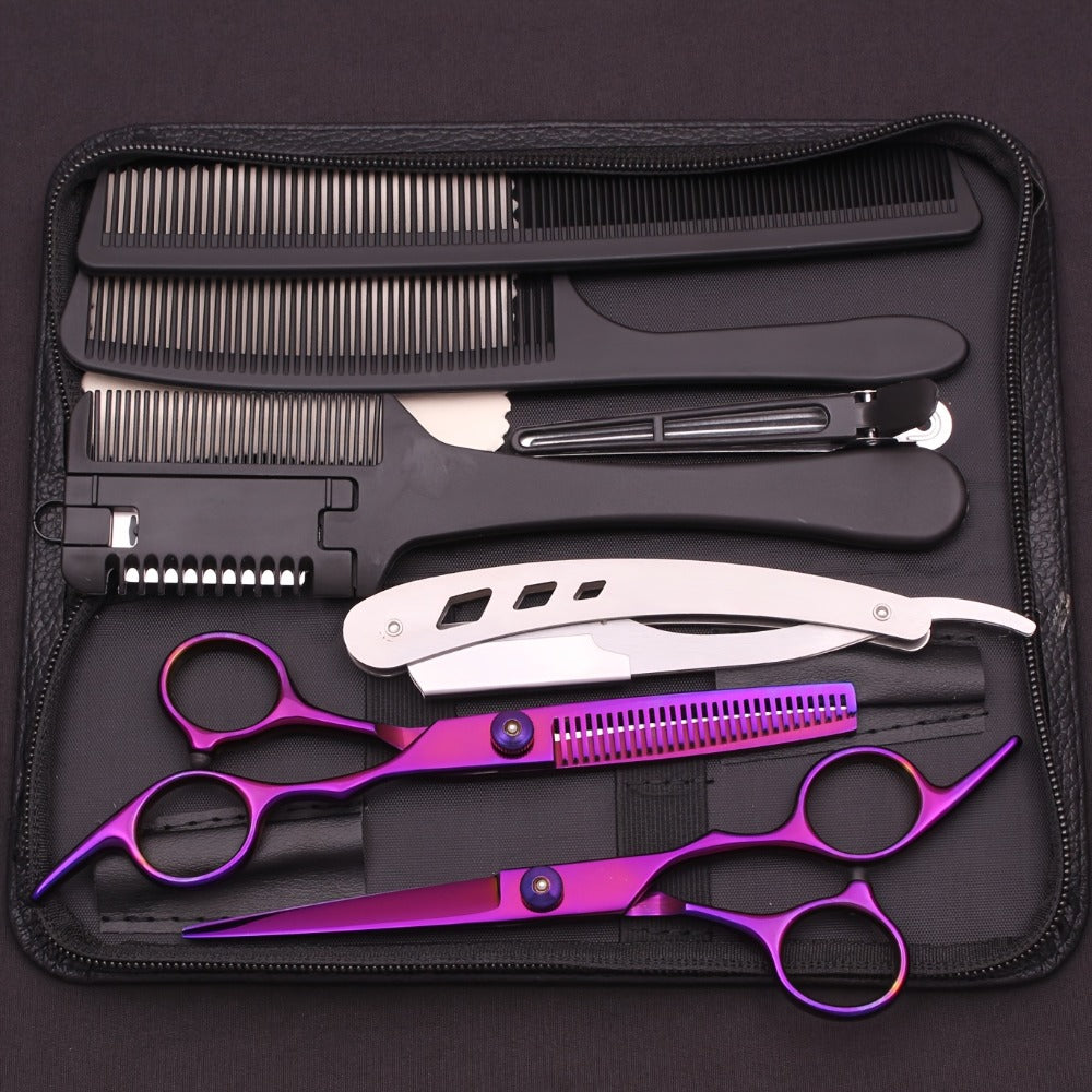 Professional Hair Cutting Scissors Set - Japan Stainless Steel Barber Shears with Thinning Scissors, Razor Comb Kit for Salon & Home Haircut