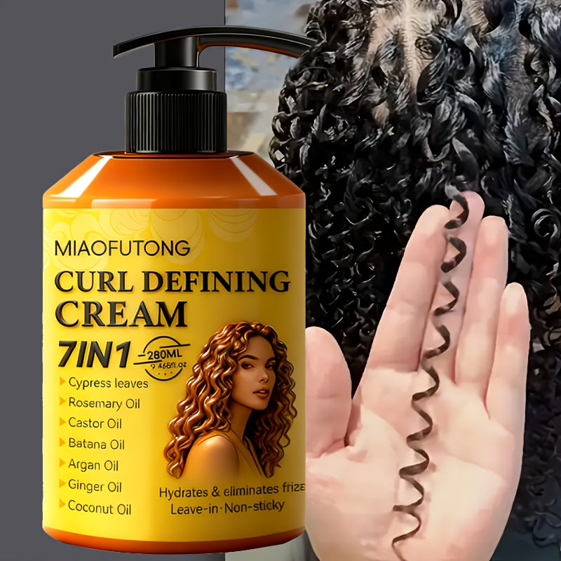 [New Arrival]9.47oz Curl Cream with 7-in-1 Hair Oil - Infused with Biota Essence, Rosemary Oil, Castor Oil, Babassu Oil, Argan Oil, Ginger Oil & Coconut Oil. Deep Moisture, Radiant Shine, Long-Lasting Voluminous Style. Perfect for Waves