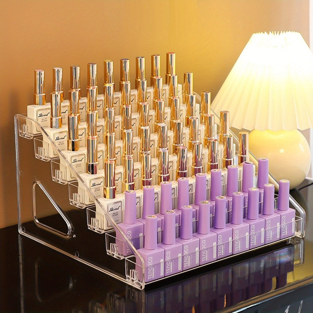 Acrylic Nail Polish Display Stand 4 Tier Transparent Organizer Rack Gel Polish Holder Makeup Shelf for Nail Studio Salon Home Countertop Storage No Assembly Tools Needed Formaldehyde-Free