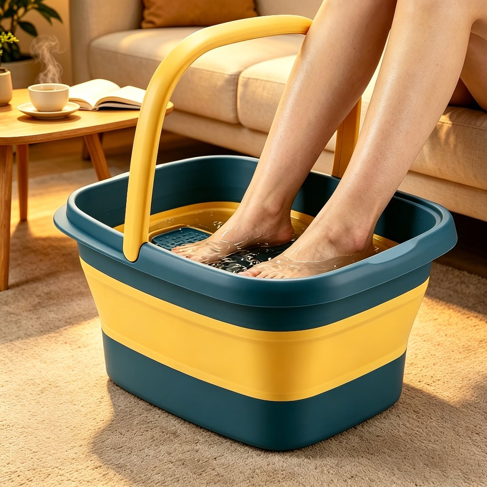 1 Pack Collapsible Foot Bath Basin for Soaking Feet, Foot Soak Tub, Plastic Foot Bucket with Handles And Massage Acupoint for Relief, Pedicure, Home Spa, Available in Four Colors, Including Grey, Green, Pink And Yellow