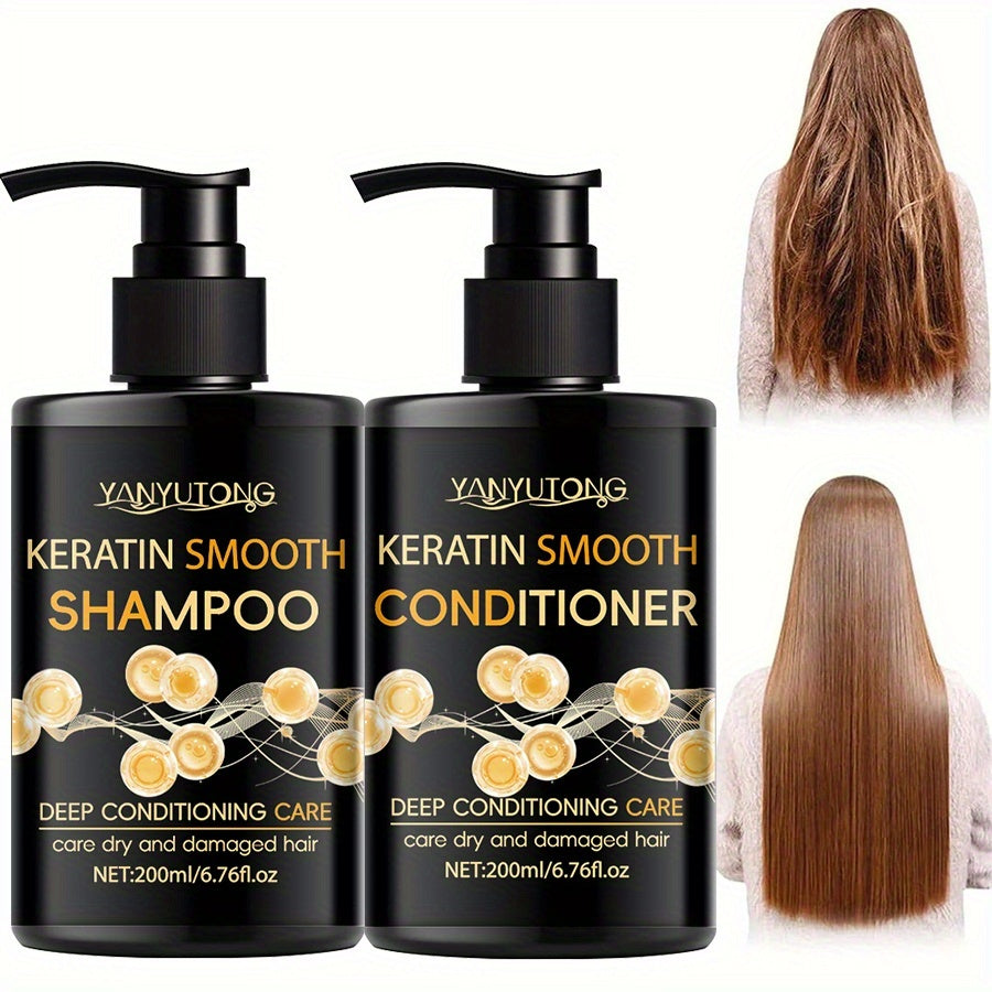 400mlKeratin Hair Care Set/ 200mlShampoo/ 200mlconditioner, Moisturizes Hair And Scalp, Breaks And Splits-professional, for Dyeing Hair And Heat Damage, Home Hair Care, to Create Hair Without Rashness Y-suitable for All Hair Qualities, Hallowee