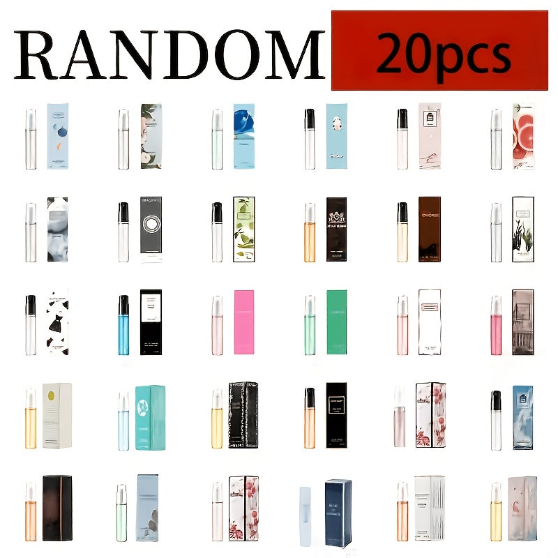 [Random New Arrival: New Arrival: 20-Piece Perfume Set (Random Scents)] Featuring a variety of long-lasting floral and fruity scents, this set utilizes a non-greasy, alcohol-based formula suitable for use on both hair and body. With a light
