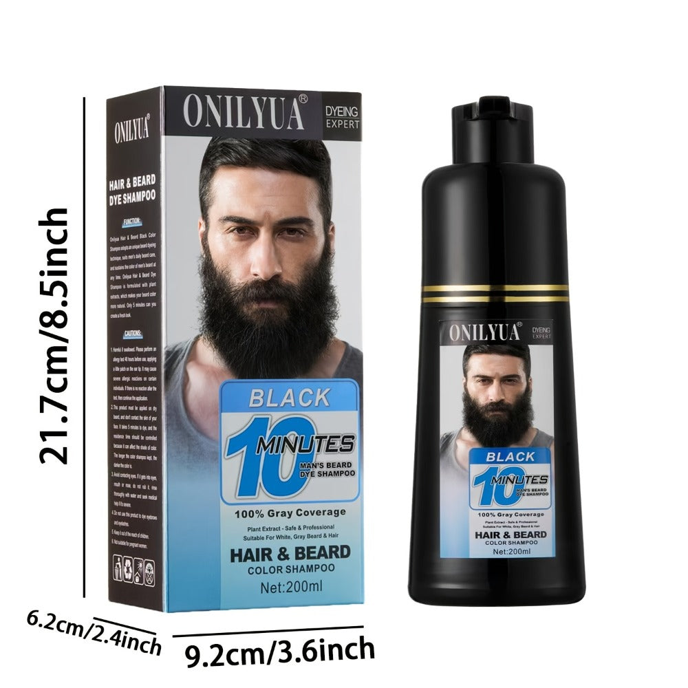 Beard Dye Shampoo for Men 2-in-1 Hair & Beard Color Grey Coverage in 5-20 Minutes - Argan Oil No-Mix Long-Lasting Natural Color Formula 6.76 oz for Beard Mustache Goatee