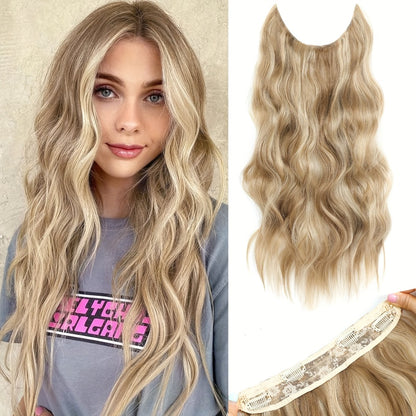 Invisible Wire Hair Extensions 22 Inch — Fish Line Transparent Headband 4 Clips, Long Wavy Hairpiece for Women Thin Fine Hair, 7 Colors 1B 613 Ombre, No Glue No Heat Damage Free