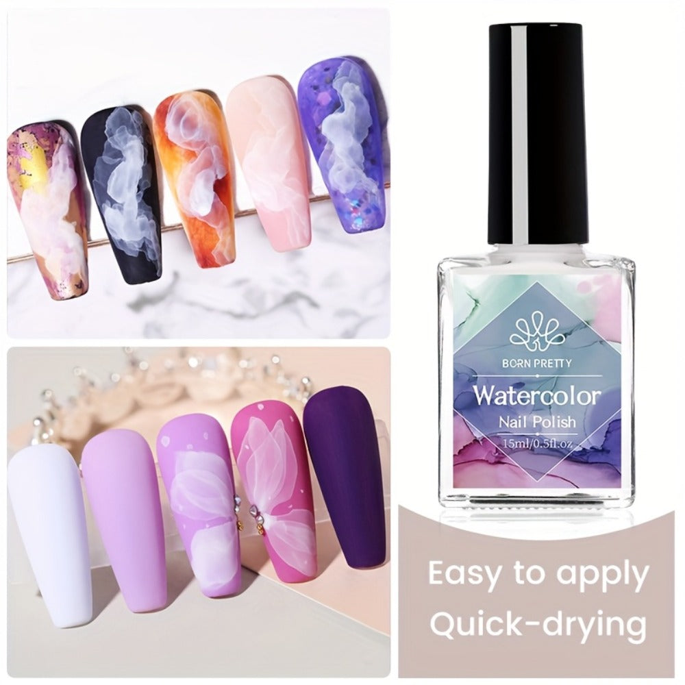 BORN PRETTY 0.51oz Watercolor Nail Polish White Gradient Flower Effect Semi Permanent Soak Off LED Nail Polish