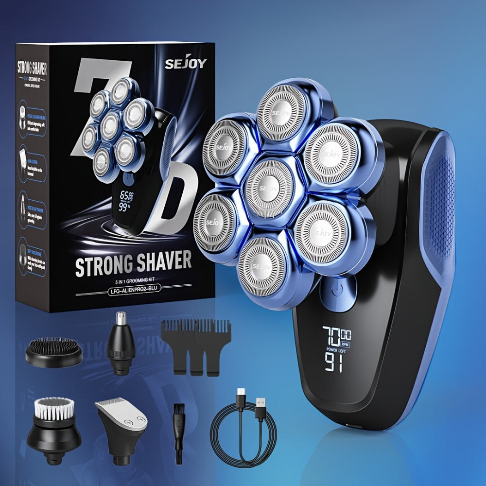 Head Shavers for Bald Men, 7D Wet/Dry Waterproof Head Shaver, Cordless, Type-C Rechargeable 6500-7500RPM 5-in-1 Electric Razor Grooming Kit, with Nose Hair Trimmer, Mens Rotary Shaver for Best Gift