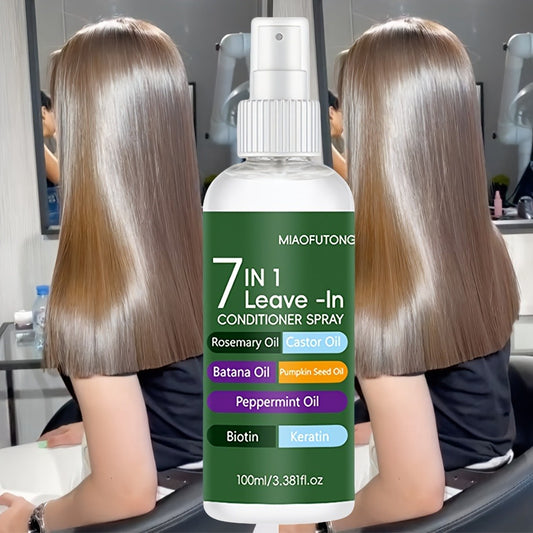 7-In-1 Leave-In Conditioning Spray, 3.38 Oz, Smooth, Salon-Quality Heat Protection Formula with Argan Oil, Rosemary Oil, Batana Oil, Biotin, Keratin, And Collagen, Non-Greasy, Frizz-Controlling Highlights, Suitable for All Hair Types