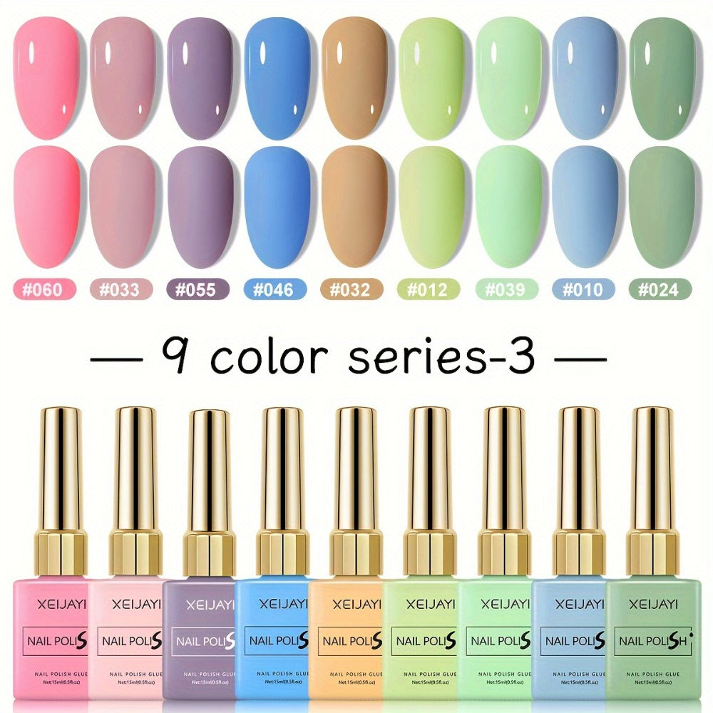 XEIJAYI 9pcs Series Nail Polish Set - LED, Glossy Finish, Alcohol-Free, DIY Manicure Kit for Fall & Winter, Round Bottle Design, Salon-Quality Color Gel, Salon Quality Nail Polish|Glossy Finish Nails| LED Nail Polish, Nail Polish Set