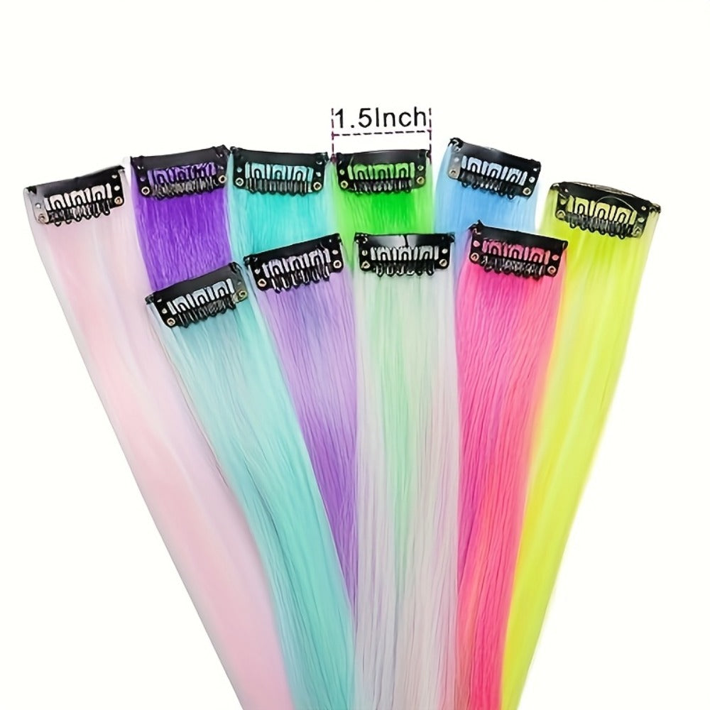 Light Up Hair Clips Rainbow Glow Synthetic Fiber Colorful Wig Clip Extensions for Women Kids Girls Party Festival Halloween 10pcs 16 Inch
