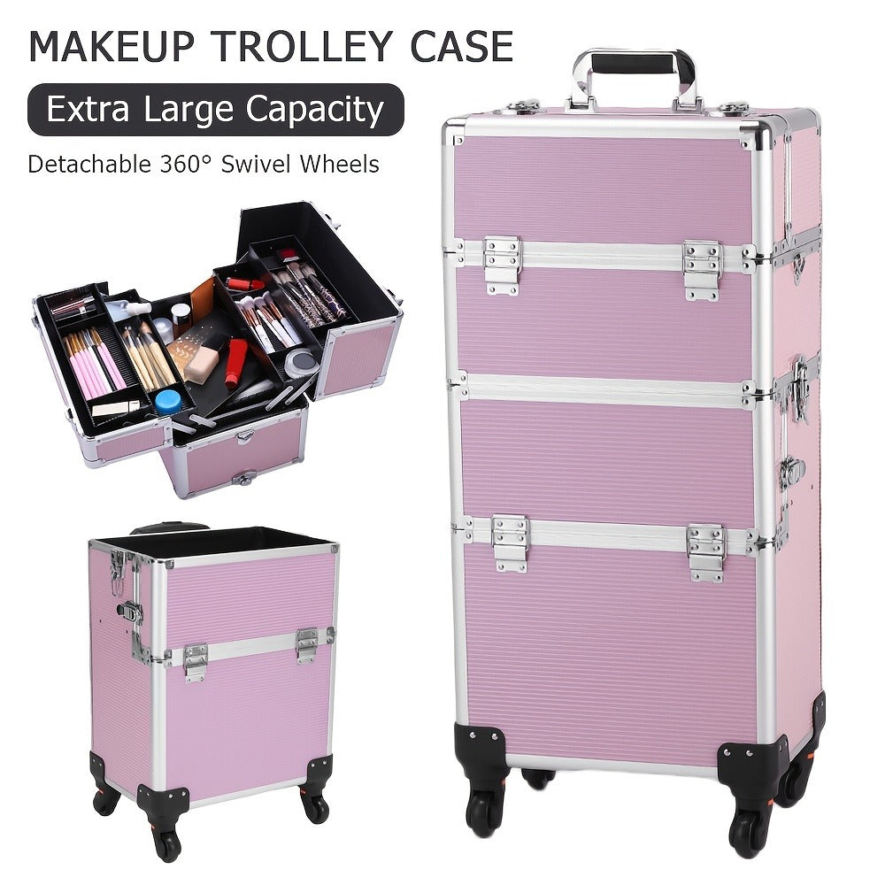 4 Tier Lockable Cosmetic Makeup Train Case with Extendable Trays for Lab Pink