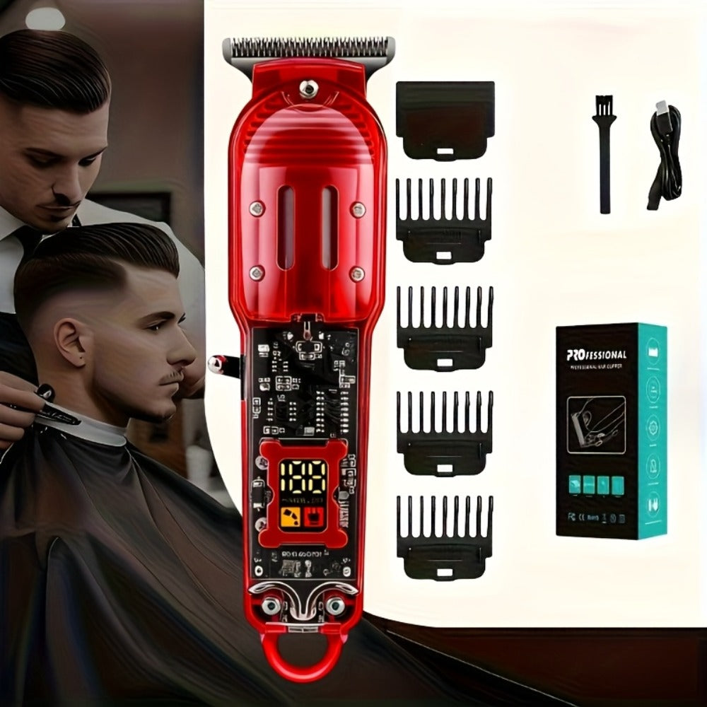 Men' Cordless Hair Clipper & Beard Trimmer with LED Display - USB-C Charging, 4 Attachments Combs (Long Hair Trimmer, Barber-Grade Clipper) - Cordless Shaver Suitable for Home & Travel - Perfect Gift for Men