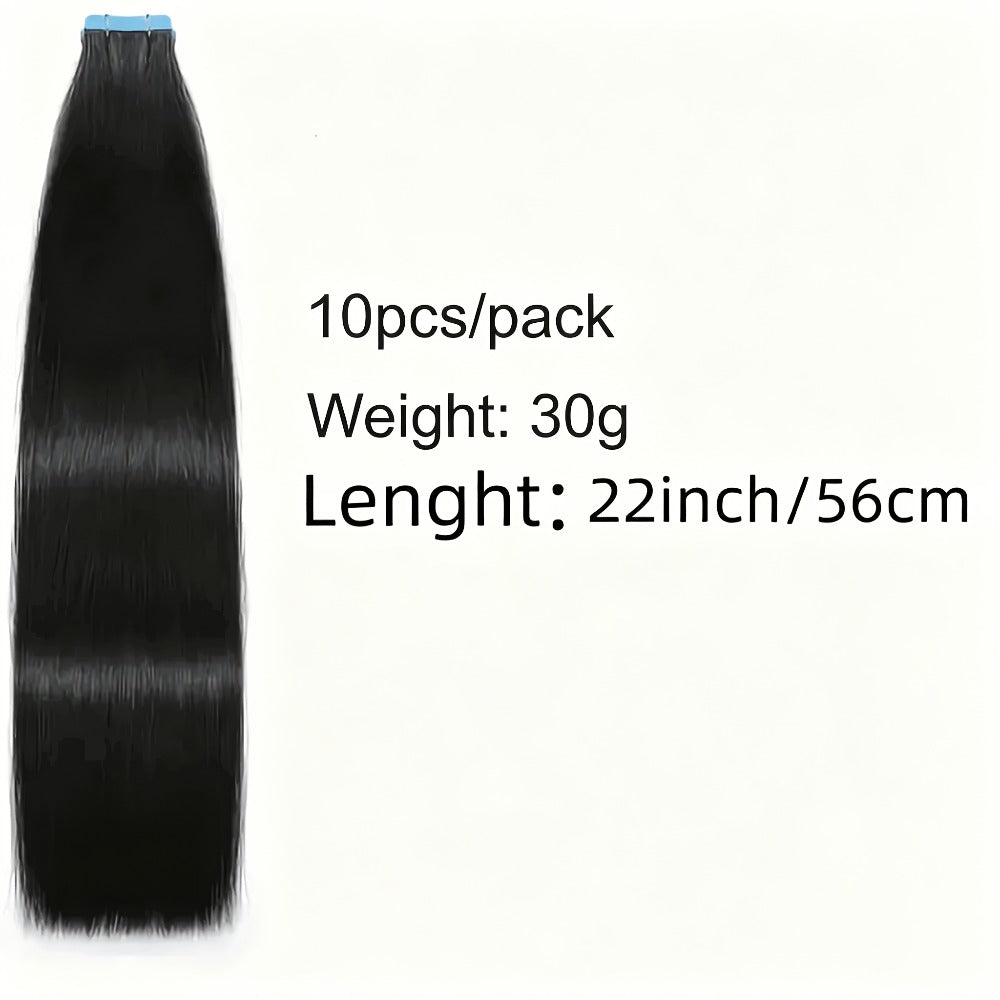 Tape In Hair Extensions Human Hair Straight Natural Black 1B Seamless Skin Weft 10pcs 30g Per Pack 16-24 Inch Women Invisible Blend Volume Length