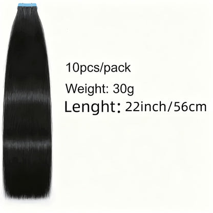 Tape In Hair Extensions Human Hair Straight Natural Black 1B Seamless Skin Weft 10pcs 30g Per Pack 16-24 Inch Women Invisible Blend Volume Length