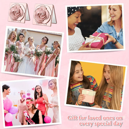 Compact Mirror Wedding Favors Bulk - 30 Sets Rose-Shaped Portable Purse Mirrors with Thank You Tags & Organza Bags, Bridal Shower Bachelorette Party Graduation Gift for Guests