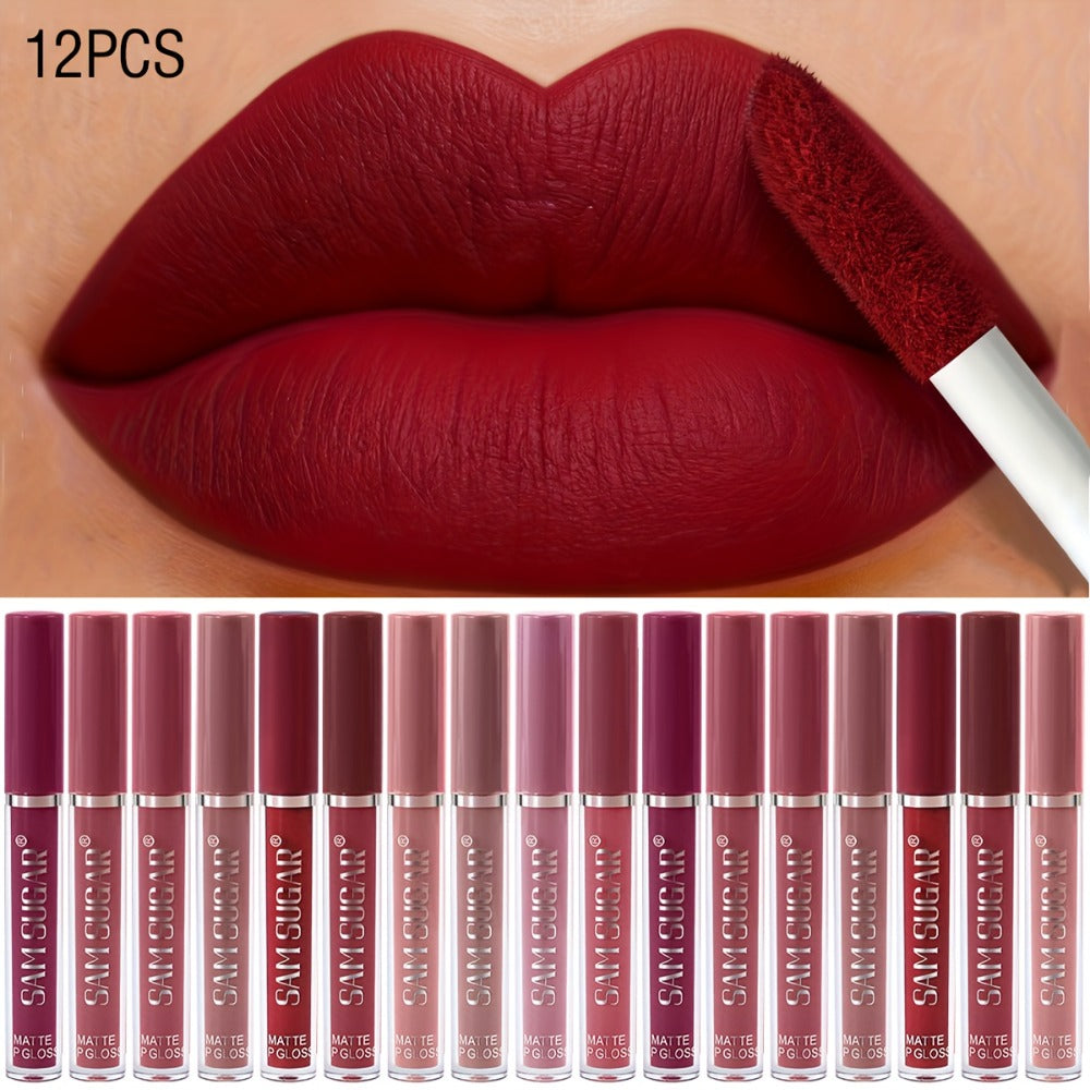 12pcs Matte Matte Lip Gloss Set - No Spillage, Long-lasting, Waterproof, Sweat-proof And Color-resistant. Lip Gloss And Lipstick Makeup for All Skin Types. A Perfect Gift.