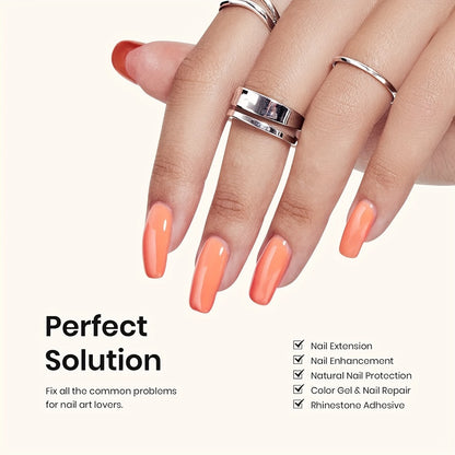Builder Gel Nail Kit 5-in-1 Clear Nail Extension Gel with Primer Nail Strengthening Gel Nail Brush Repair Set 0.51oz Beginner Home DIY Nail Art Starter Kit for Natural Nails
