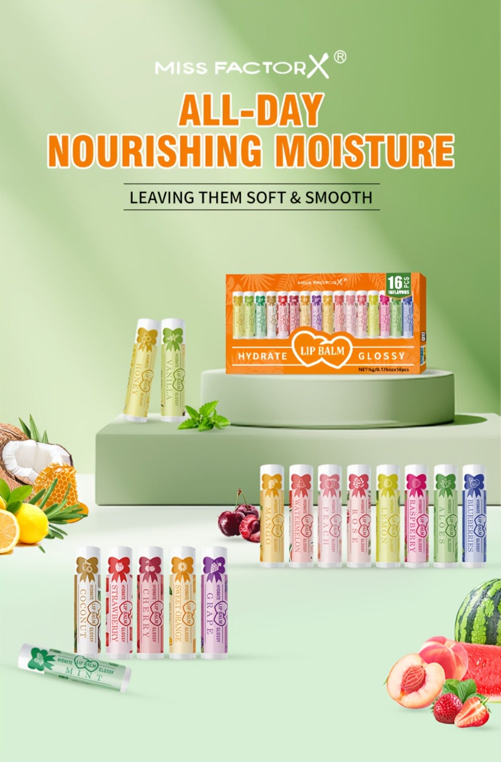 Lip Balm Set 16 Pack – Assorted Flavored Moisturizing Lip Balms for Long-Lasting Hydration & Shine | Bulk Lip Care Kit for Dry Lips, All Skin Types | Perfect Gift Set for Women, Girls & Teens
