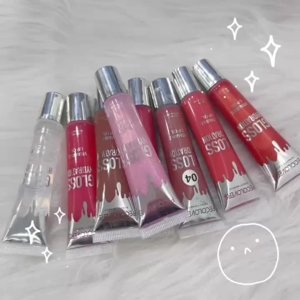 [8 Shiny Lip Glosses] Set of 8 Shiny Moisturizing Lip Glosses with Pearlescent Glitter for Long-Lasting Lip Oil Makeup