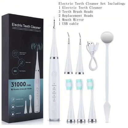 Electric Teeth Cleaner Kit USB Rechargeable 5 Cleaning Modes Dental Scaler Plaque Tartar Remover Gum Health Tool Holiday Gift Set for Family Friends Adults Black White Green
