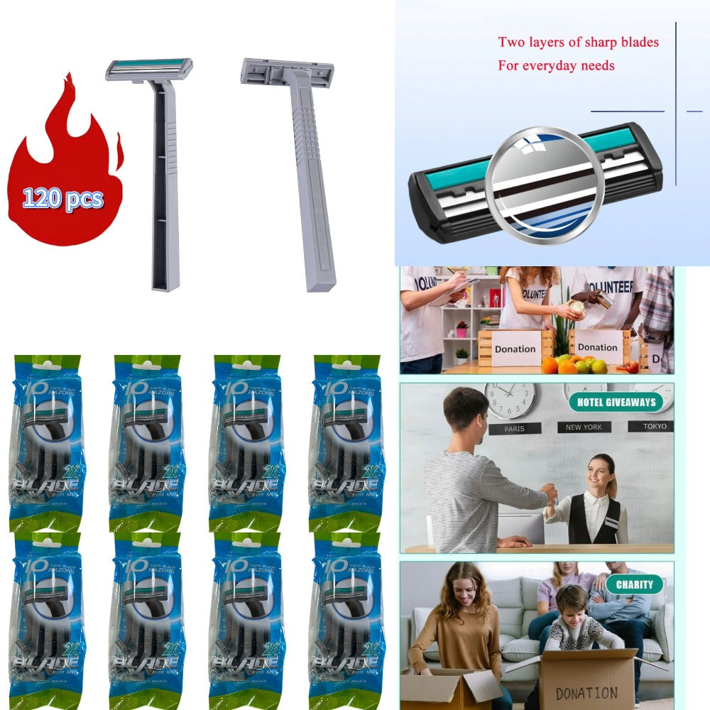 KONGA 120 pcs disposable razors, double blade, stainless steel. (PK 10 pcs)