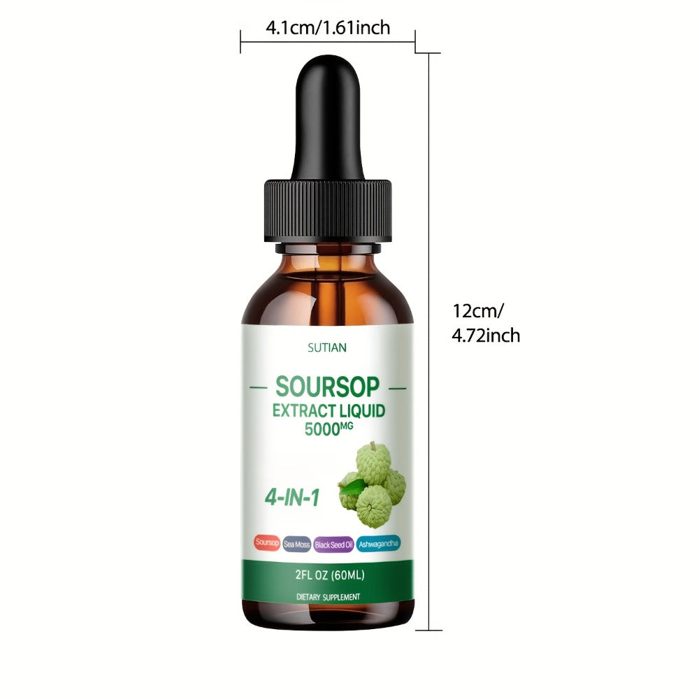 [Soursop Bitter Concentrate] Special On Soursop Bitter Concentrate, Premium Soursop Liquid Drops, 2 Fluid Ounce 4-In-1 Compound Soursop Bitter Liquid, Containing Black Seed Oil, Ashwagandha And Seaweed, Concentrated Formula With High-Purity Extraction