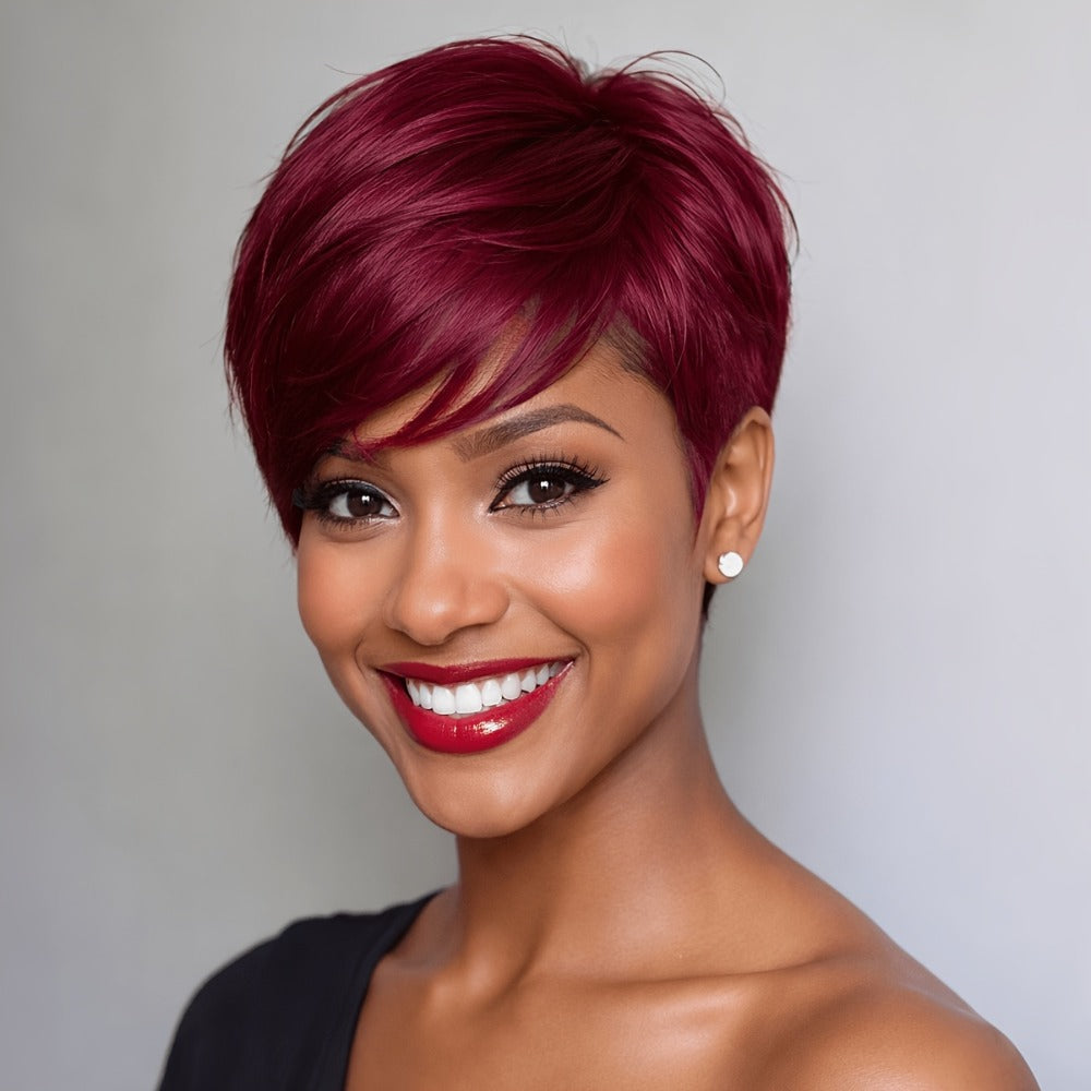 Synthetic Pixie Cut Wig for Women Short Layered Bob Fashion Wig Beginner Friendly Glueless Easy Wear 6 Inch Burgundy Olive Brown Halloween Christmas Party Daily Use