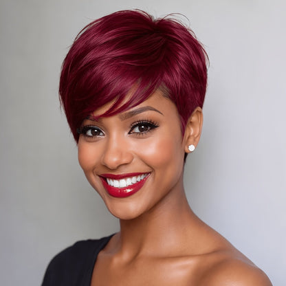 Synthetic Pixie Cut Wig for Women Short Layered Bob Fashion Wig Beginner Friendly Glueless Easy Wear 6 Inch Burgundy Olive Brown Halloween Christmas Party Daily Use
