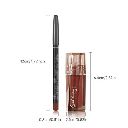 Lip Gloss & Lip Liner Set Hydrating Water-Gloss Dewy Finish - 3D Precision Contour Moisturizing Matte Liner Versatile Everyday Glam Lip Makeup Duo