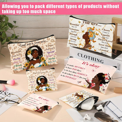 Makeup Bag 12-Pack African American Women Inspirational Zipper Travel Cosmetic Pouch Toiletry Storage Bag African Queen Bulk Gift Set for Black Women