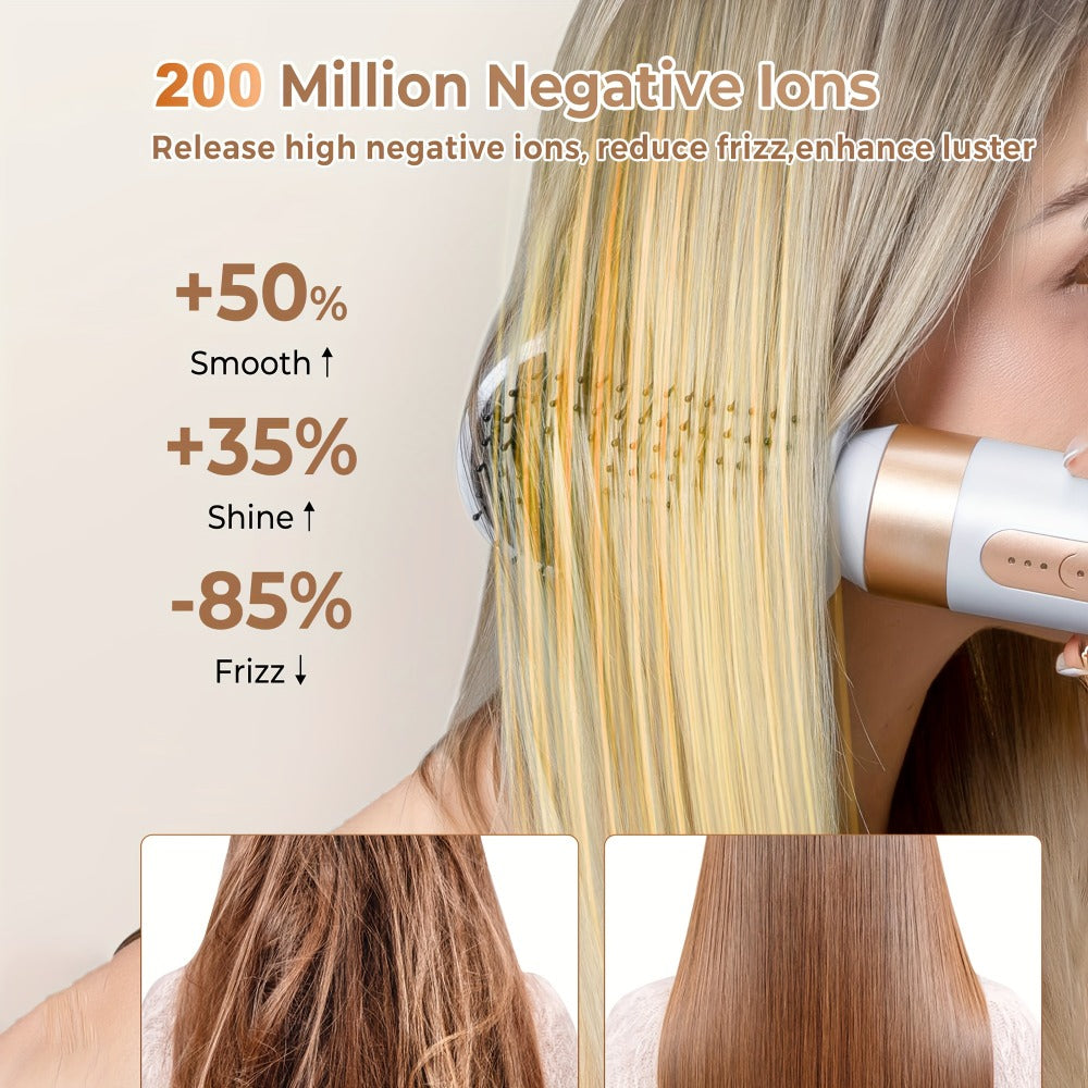 Hair Dryer Brush 7 in 1, 110000 RPM Hair Dryer with Diffuser for Curly And Twisted Hair Professional Ionic Brush Blow Dryer for Salon-Quality Styling, White Golden