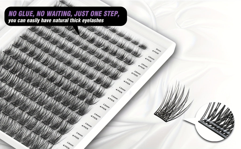 Self Adhesive Eyelashes, 156pcs Self Adhesive Eyelash Clusters, No Glue Needed, Invisible 2-Strip Tape - Longer Lasting, No Sticky Residue Pre Glued Eyelashes (Volume-Mixed)