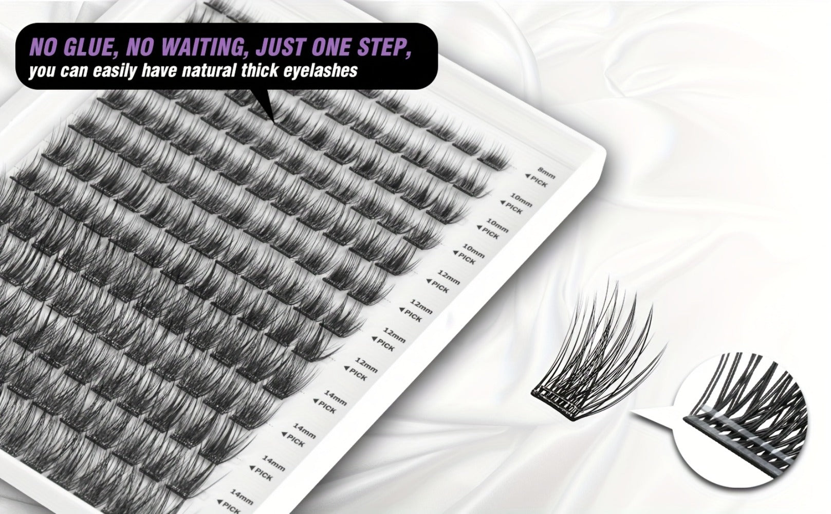 Self Adhesive Eyelashes, 156pcs Self Adhesive Eyelash Clusters, No Glue Needed, Invisible 2-Strip Tape - Longer Lasting, No Sticky Residue Pre Glued Eyelashes (Volume-Mixed)