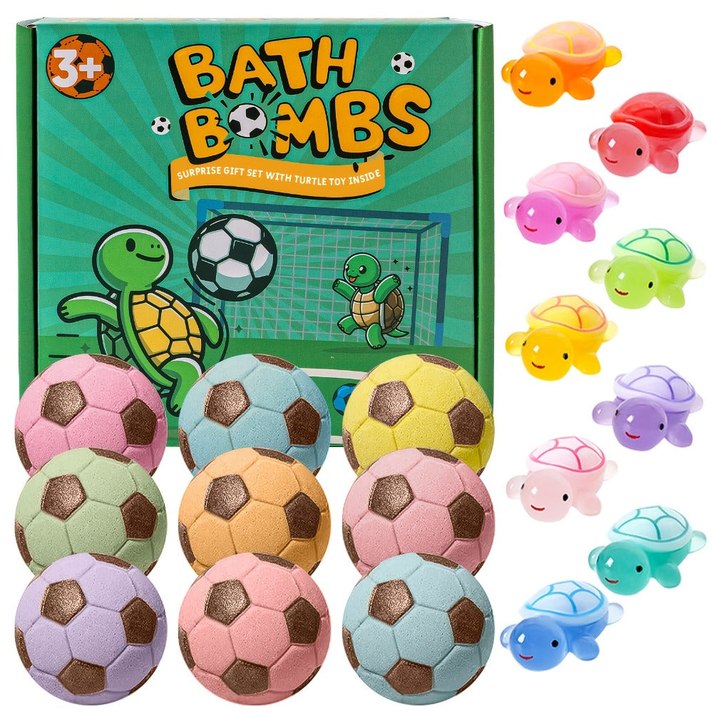 Bath Bombs Gift Set 9pcs Soccer Ball Shaped Fizzy Bath Balls with Surprise Toys Inside Lavender Scent Handmade Effervescent Spa Bombs Birthday Holiday Party Gift for Kids Boys Girls