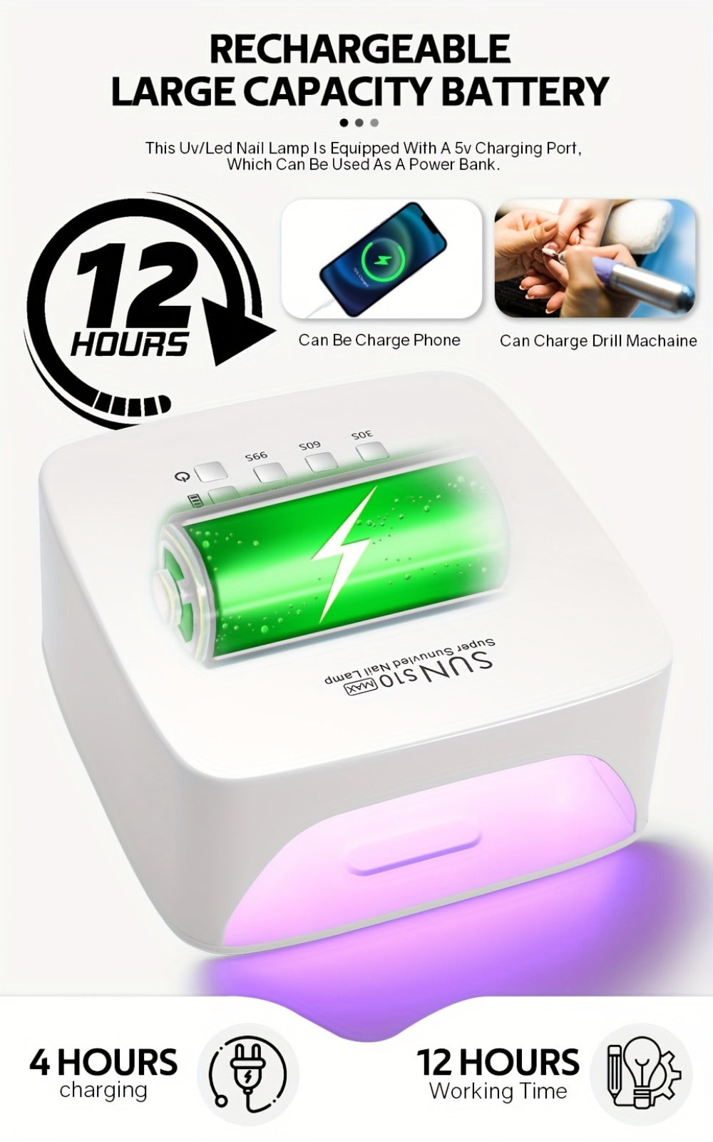 Rechargable LED Nail Lamp Dryer with HD Display Smart Nail Drying Lamp for Fast Dry All Gel Nail Polish Manicure Tools