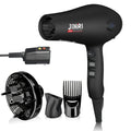 JINRI Professional Salon Ionic Hair Dryer with Diffuser & Concentrator Attachments, Ideal for Curly Hair - Black, 1875W, Non-Folding Handle, 1. 196.85inch-118.11inch Adjustable Cord, US Plug