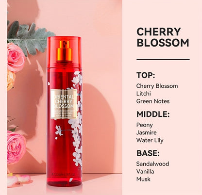 Body & Hair Fragrance Mist for Women 2PCS Set - Long Lasting Perfume Spray 8 fl oz, Fruity Floral Scents Peach Pear Cherry Blossom, Dual Use Body and Hair Spray Gift for Her
