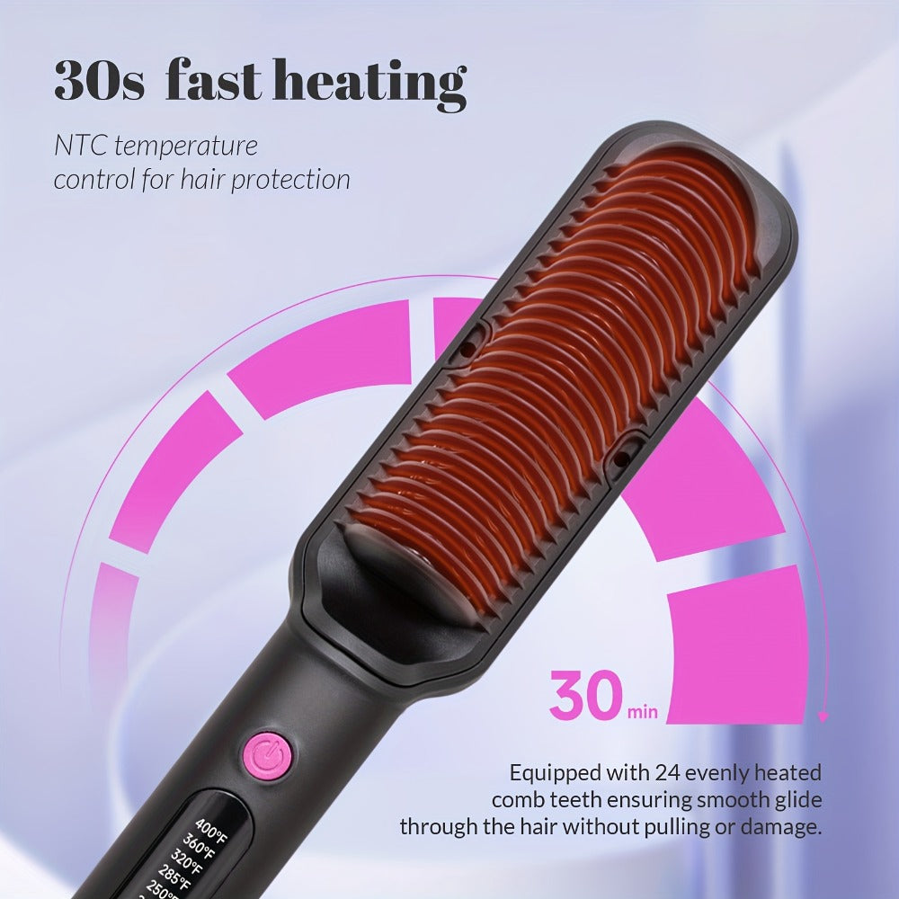 Hair Straightener Brush with Six Temperature Settings, Ionic Hair Straightening Brush Flat Iron for Women, Anti-Scald Straightening Comb Fast for Home Salon, Precise Temperature Control And Heats Up Fast, Christmas, Santa, Happy Holidays
