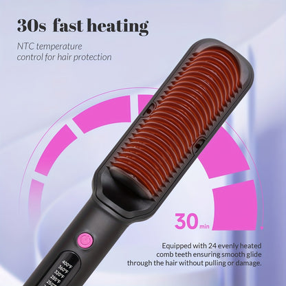 Ionic Hair Straightener Brush 6 Temperature Settings Flat Iron for Women – Anti-Scald, Fast Heat-Up, Precise Temp Control, Home & Salon Straightening Comb