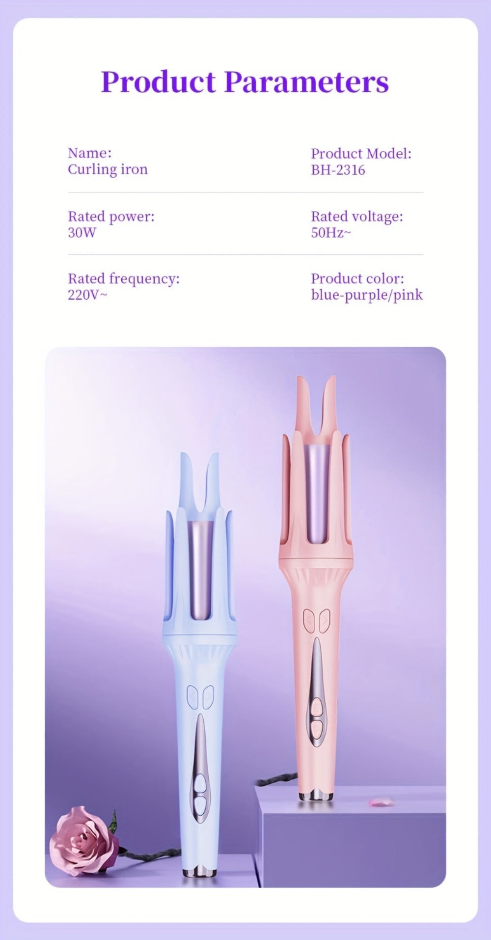 Fully Automatic Curling Iron with Dual Card Slots And Negative Ions, 32Mm Constant Temperature, Long-Lasting, Non-Damaging to Hair, Anti-Scald, And Good Hand Feel. Equipped with a Bracket And Comb