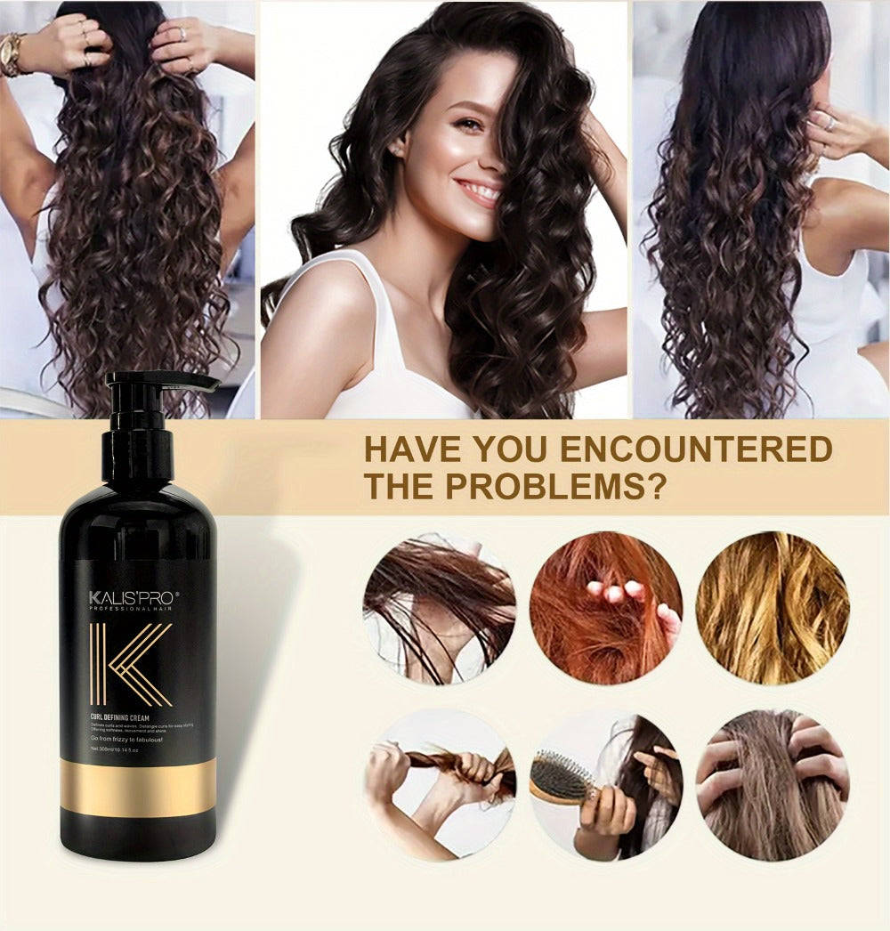 Curl Defining Cream & Detangling Brush Set — Anti-Frizz Curl Enhancer, Long-Lasting Bouncy Curls, Non-Sticky Lightweight Hold, Salon Quality for Curly & Wavy Hair, 10.14 oz