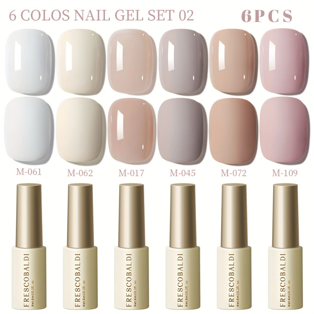 Gel Nail Polish Set 6pcs Solid Color Self-Leveling Soak-Off LED UV Nail Art Polish Popular Colors Daily Salon Manicure Kit Women