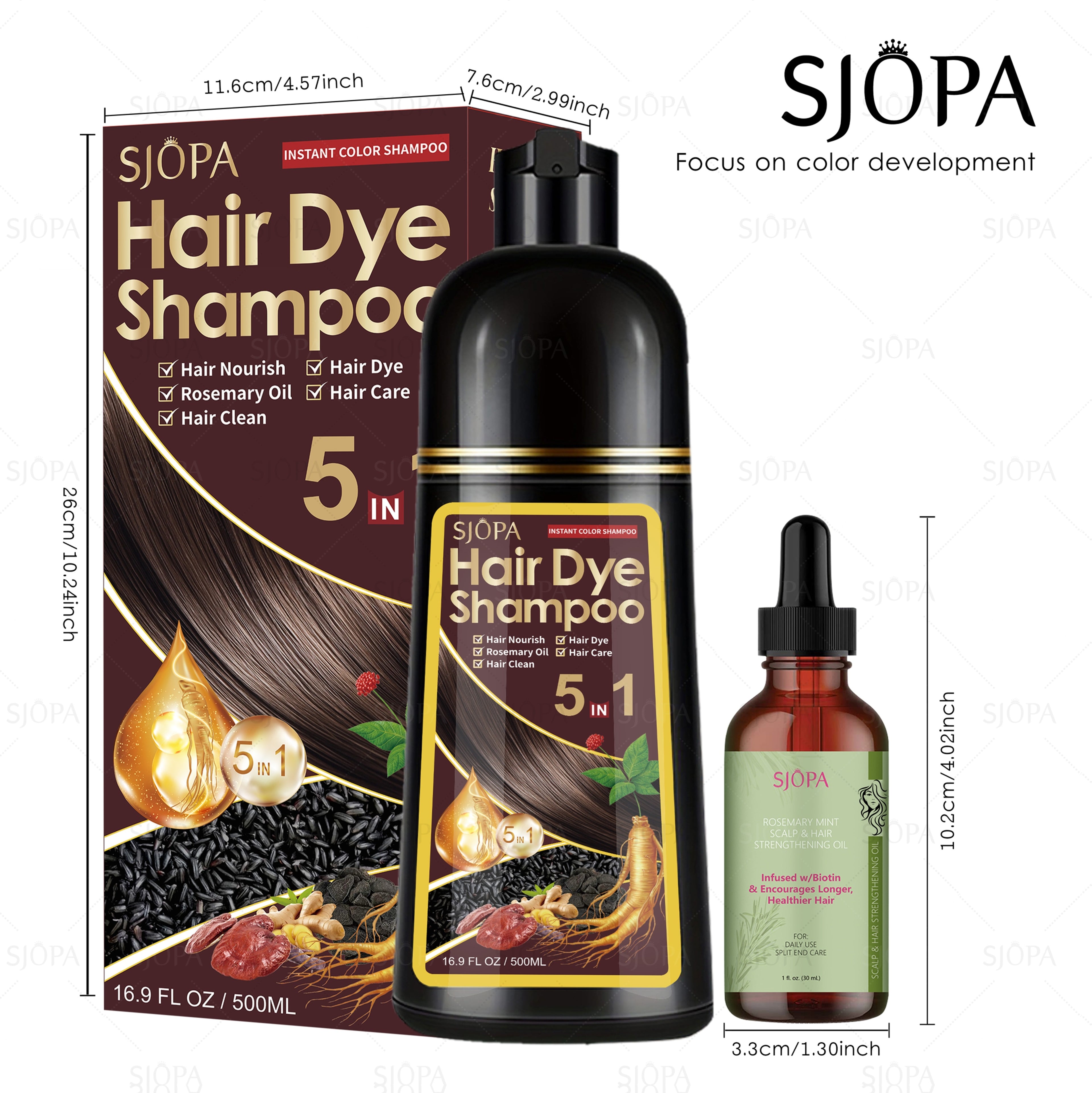 Hair Dyeing Kit, 16.91 Oz Hair Dyeing Shampoo, 3 in 1, 0.03/1.01 Oz Rosemary Hair Care Oil, Gentle on Skin, Natural And Safe Formula, Quick Hair Dyeing Oil The Perfect Christmas Gift