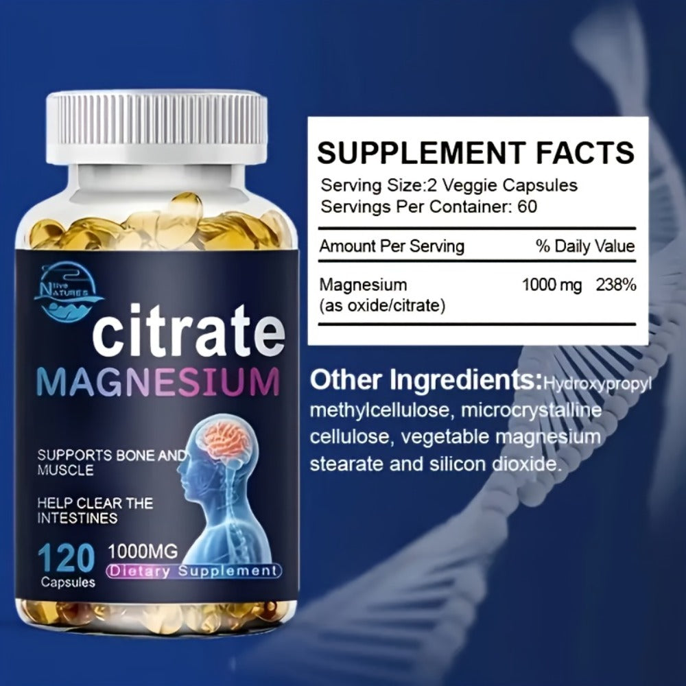 Magnesium Citrate 1000mg - Promotes Healthy Sleep, Relaxation, And Supports Body Function, Maintains Muscle Health, And Keeps You Energized -120 Pills