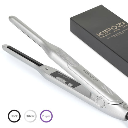 Mini 0.3 Inch Hair Straightener 2-in-1 Curler Titanium Plates 5 Heat Settings 450°F Dual Voltage Beard Bangs Short Hair Styling Tool Unisex for Men Women Valentine Gift