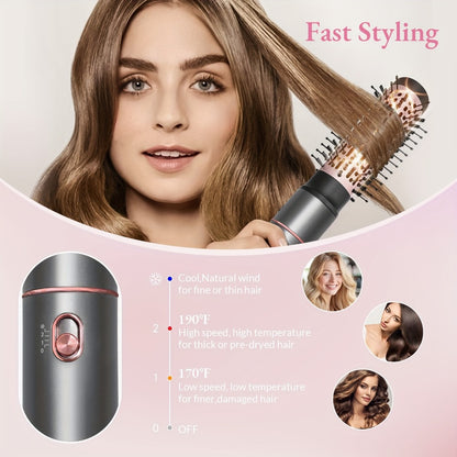 5-in-1 Hot Air Styling Comb Set Negative Ion Hair Dryer Brush Straightening Comb Round Curling Iron Oval Brush Interchangeable Heads for Women Mother's Day Gift